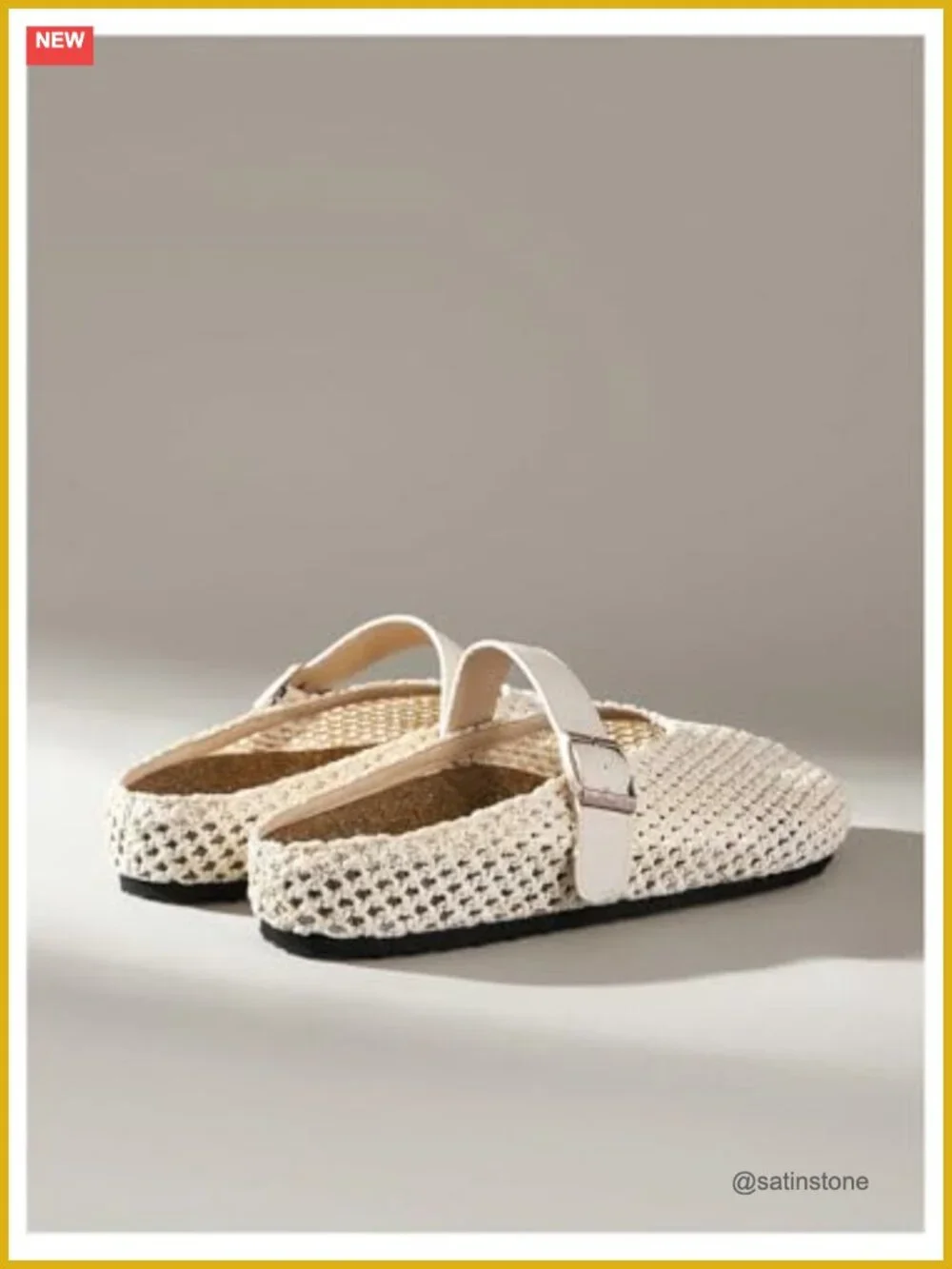 Crochet Mules Clogs Flat Cork Footbed Adjustable Buckle Slip-On Summer Sandals - Picture 4 of 5